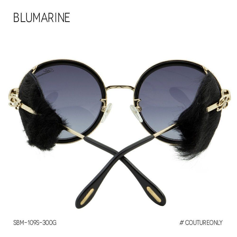 New Blumarine Black & Gold Women Sunglasses Round SBM-109S Faux-Fur Limited Ed. - Picture 13 of 14